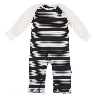 KicKee Pants Print Long Sleeve Raglan Romper - Zebra Agriculture Stripe