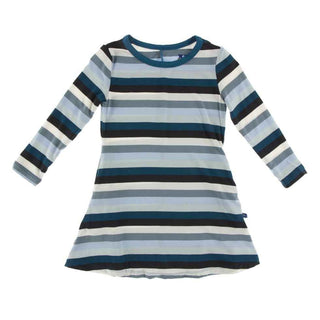 KicKee Pants Print Long Sleeve Tee Shirt Dress - Meteorology Stripe