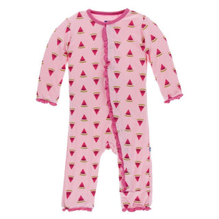 Print Muffin Ruffle Coverall snap - Lotus WatermelonKicKee PantsSize: 3-6 Months