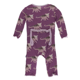 KicKee Pants Print Muffin Ruffle Coverall with Snaps - Amethyst Kosmoceratops