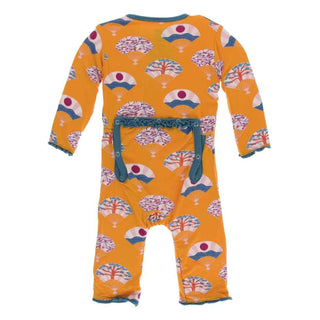 KicKee Pants Print Muffin Ruffle Coverall with Snaps - Apricot Fans
