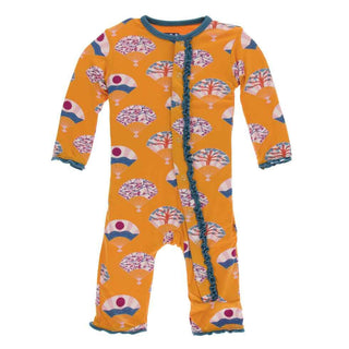 KicKee Pants Print Muffin Ruffle Coverall with Snaps - Apricot Fans