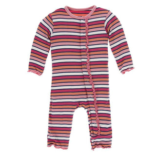 KicKee Pants Print Muffin Ruffle Coverall with Snaps - Botany Red Ginger Stripe