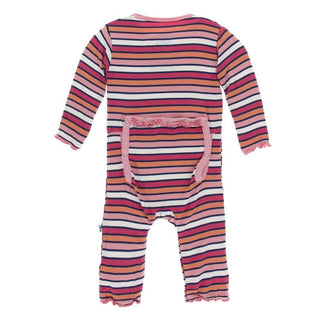 KicKee Pants Print Muffin Ruffle Coverall with Snaps - Botany Red Ginger Stripe