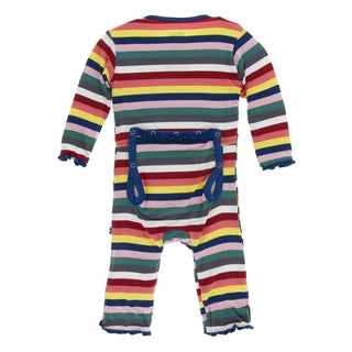 KicKee Pants Print Muffin Ruffle Coverall with Snaps - Bright London Stripe