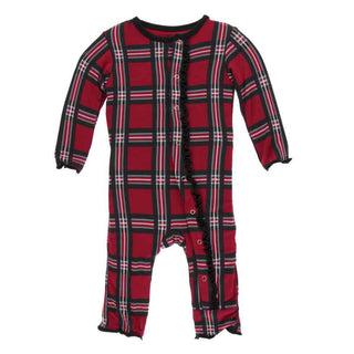 KicKee Pants Print Muffin Ruffle Coverall with Snaps - Christmas Plaid 2019