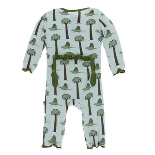 KicKee Pants Print Muffin Ruffle Coverall with Snaps - Dimetrodon
