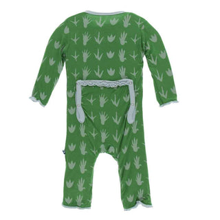 KicKee Pants Print Muffin Ruffle Coverall with Snaps - Dino Tracks