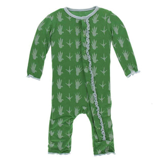KicKee Pants Print Muffin Ruffle Coverall with Snaps - Dino Tracks