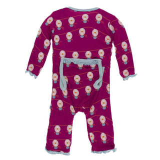 KicKee Pants Print Muffin Ruffle Coverall with Snaps - Dragonfruit Lantern Festival