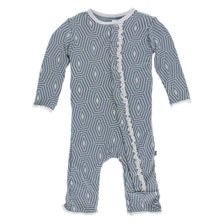 KicKee Pants Print Muffin Ruffle Coverall with Snaps - Dusty Sky Tortoise Shell