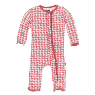 KicKee Pants Print Muffin Ruffle Coverall with Snaps - English Rose Houndstooth