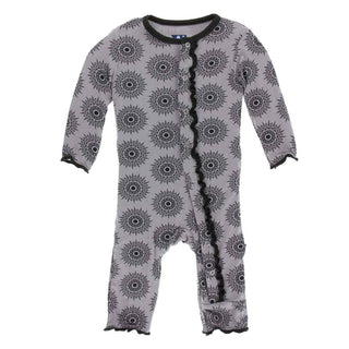 KicKee Pants Print Muffin Ruffle Coverall with Snaps - Feather Mandala
