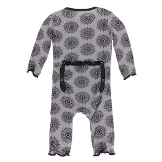 KicKee Pants Print Muffin Ruffle Coverall with Snaps - Feather Mandala