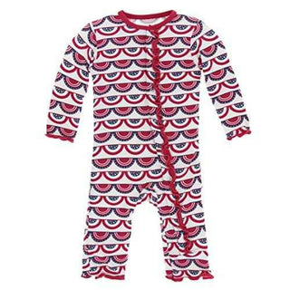 KicKee Pants Print Muffin Ruffle Coverall with Snaps - Flag Swag
