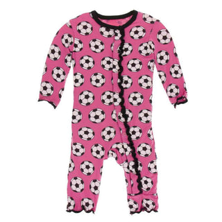 KicKee Pants Print Muffin Ruffle Coverall with Snaps - Flamingo Soccer