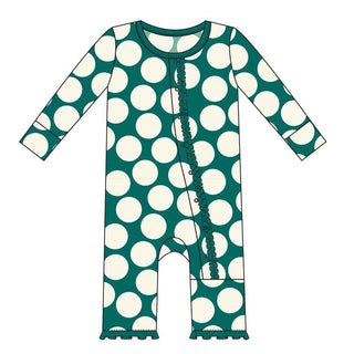 KicKee Pants Print Muffin Ruffle Coverall with Snaps - Ivy Mod Dot