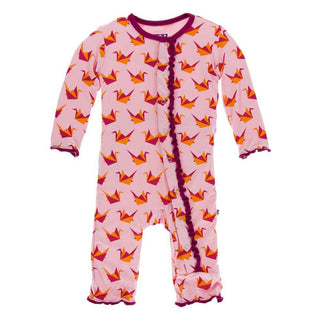 KicKee Pants Print Muffin Ruffle Coverall with Snaps - Lotus Origami Crane