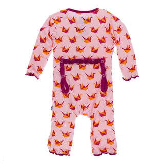 KicKee Pants Print Muffin Ruffle Coverall with Snaps - Lotus Origami Crane
