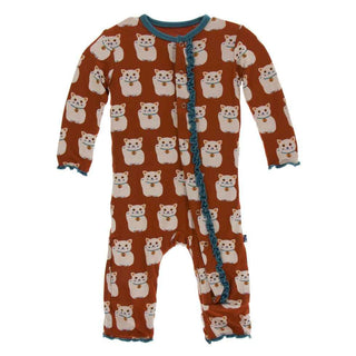 KicKee Pants Print Muffin Ruffle Coverall with Snaps - Lucky Cat
