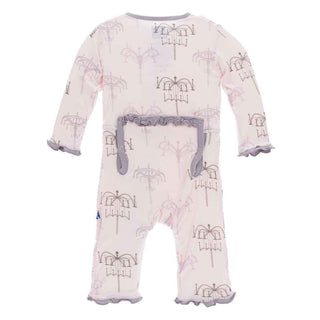 KicKee Pants Print Muffin Ruffle Coverall with Snaps - Macaroon Chandelier
