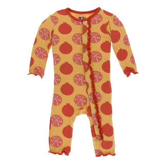 KicKee Pants Print Muffin Ruffle Coverall with Snaps - Marigold Pomegranate