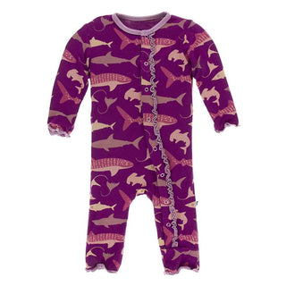 KicKee Pants Print Muffin Ruffle Coverall with Snaps - Melody Sharks
