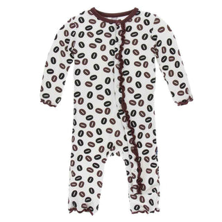 KicKee Pants Print Muffin Ruffle Coverall with Snaps - Natural Coffee Beans