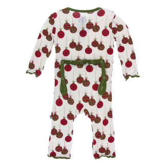 KicKee Pants Print Muffin Ruffle Coverall with Snaps - Natural Ornaments