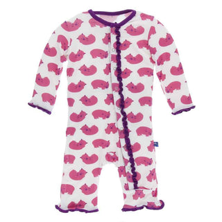 KicKee Pants Print Muffin Ruffle Coverall with Snaps - Natural Wombat