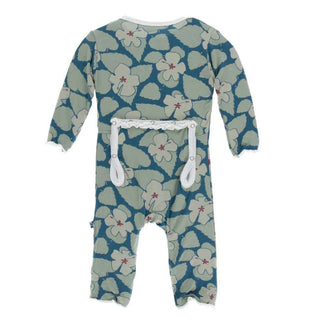 KicKee Pants Print Muffin Ruffle Coverall with Snaps - Oasis Hibiscus