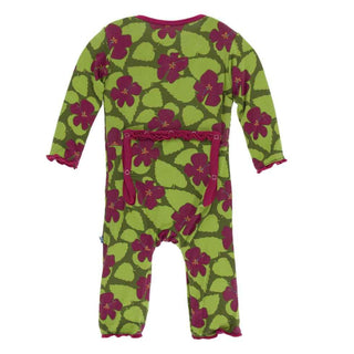 KicKee Pants Print Muffin Ruffle Coverall with Snaps - Pesto Hibiscus