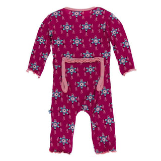 KicKee Pants Print Muffin Ruffle Coverall with Snaps - Rhododendron Pinata