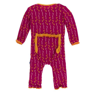 KicKee Pants Print Muffin Ruffle Coverall with Snaps - Rhododendron Worms