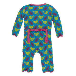KicKee Pants Print Muffin Ruffle Coverall with Snaps - Tropical Fruit