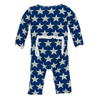 KicKee Pants Print Muffin Ruffle Coverall with Snaps - Vintage Stars