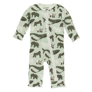 KicKee Pants Print Muffin Ruffle Coverall with Zipper - Aloe Endangered Animals
