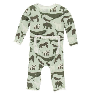 KicKee Pants Print Muffin Ruffle Coverall with Zipper - Aloe Endangered Animals