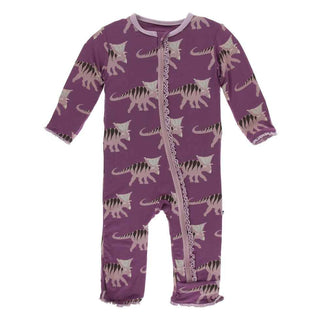 KicKee Pants Print Muffin Ruffle Coverall with Zipper - Amethyst Kosmoceratops