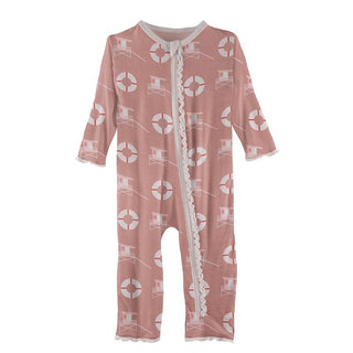 KicKee Pants Print Muffin Ruffle Coverall with Zipper - Antique Pink Lifeguard