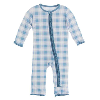 KicKee Pants Print Muffin Ruffle Coverall with Zipper - Blue Moon 2020 Holiday Plaid