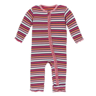 KicKee Pants Print Muffin Ruffle Coverall with Zipper - Botany Red Ginger Stripe