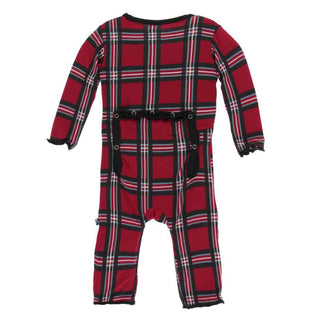 KicKee Pants Print Muffin Ruffle Coverall with Zipper - Christmas Plaid 2019