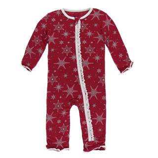 KicKee Pants Print Muffin Ruffle Coverall with Zipper - Crimson Snowflakes