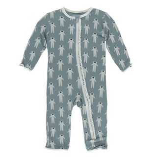 KicKee Pants Print Muffin Ruffle Coverall with Zipper - Dusty Sky Astronaut