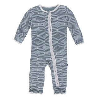 KicKee Pants Print Muffin Ruffle Coverall with Zipper - Dusty Sky Tortoise Shell