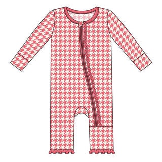 KicKee Pants Print Muffin Ruffle Coverall with Zipper - English Rose Houndstooth