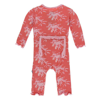 KicKee Pants Print Muffin Ruffle Coverall with Zipper - English Rose Leafy Sea Dragon