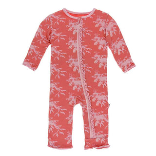KicKee Pants Print Muffin Ruffle Coverall with Zipper - English Rose Leafy Sea Dragon