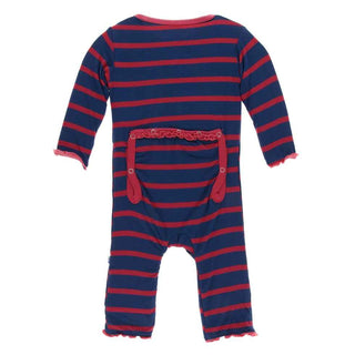 KicKee Pants Print Muffin Ruffle Coverall with Zipper - Everyday Heroes Navy Stripe